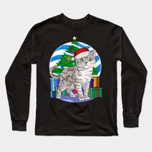 American Shorthair Cat Santa Christmas Gift Long Sleeve T-Shirt